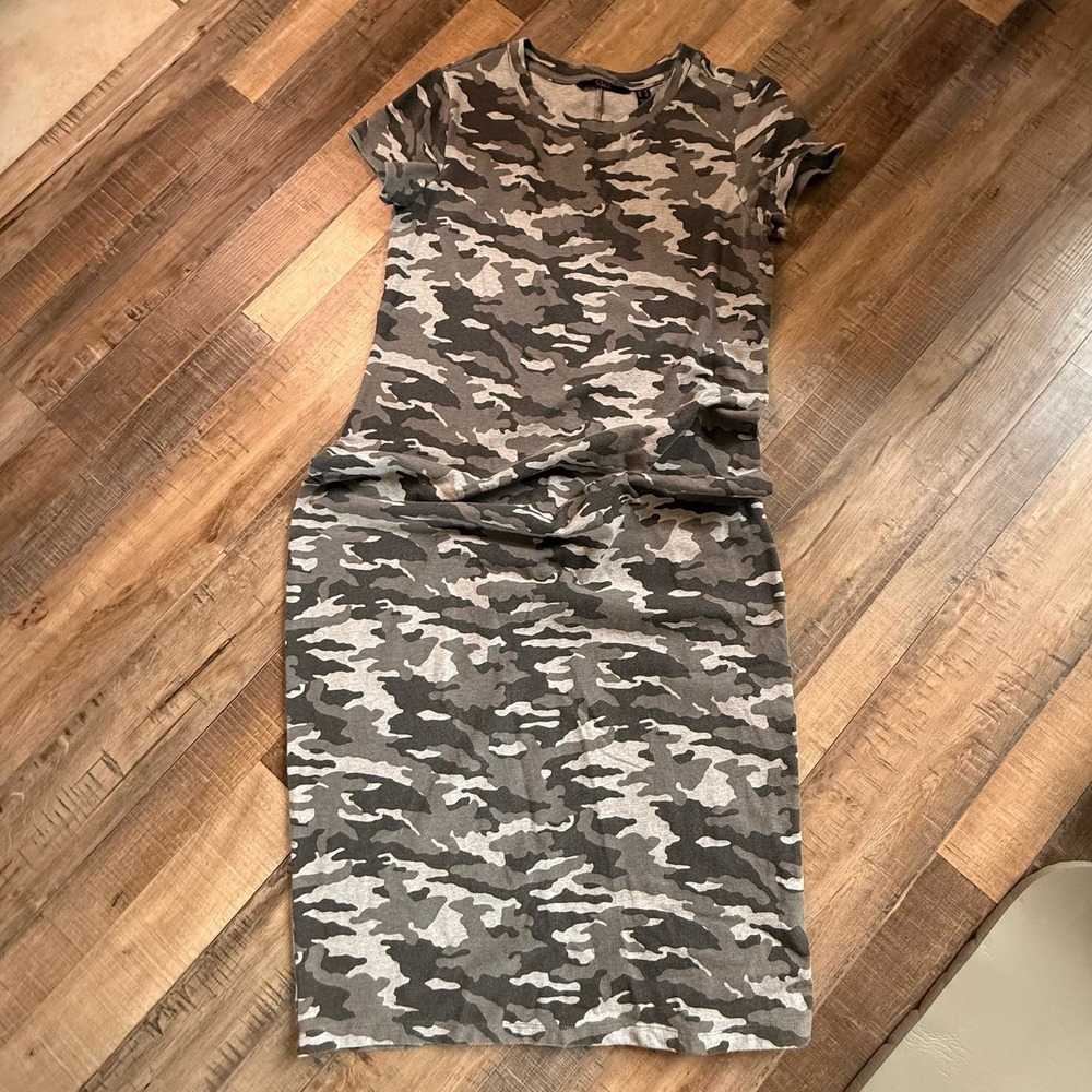 G.I.L.I. Midi T Shirt Dress Gray Camouflage S Stretchโ